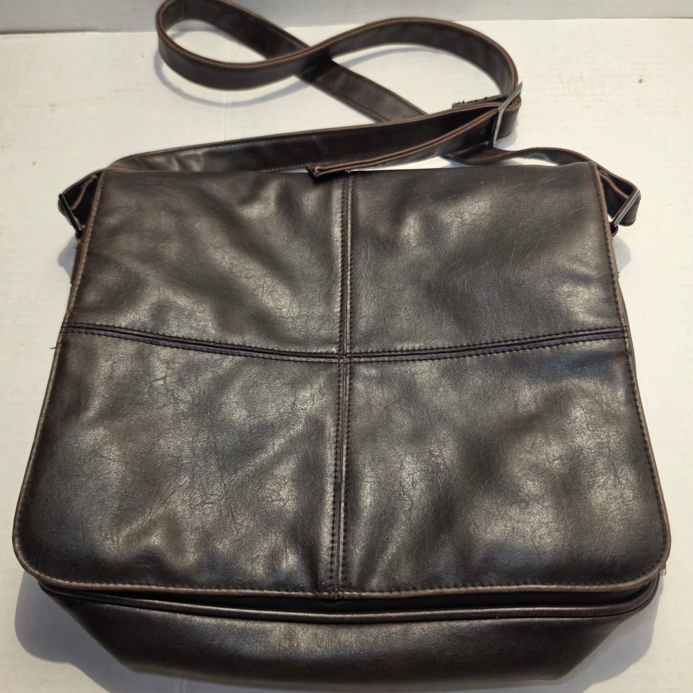 Cherokee Dark Brown Faux Leather Crossbody Messenger Bag Organizer Flap Over